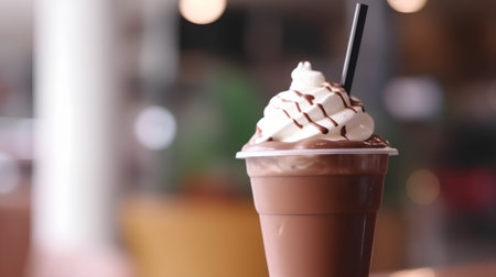Chocolate smoothie with whipped cream on top, shallow depth of fieldの素材