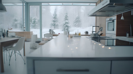 3d rendering of a modern kitchen in a house with a beautiful designの素材