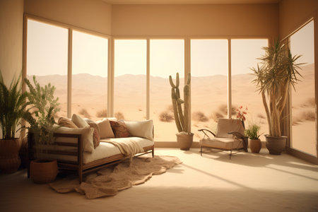 Interior of a desert villa. 3D rendered illustration.の素材