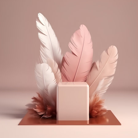 pink and white feathers on a brown background, 3d renderの素材