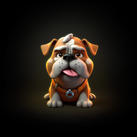 Cute cartoon dog. Vector illustration of a bulldog on a black background.の素材