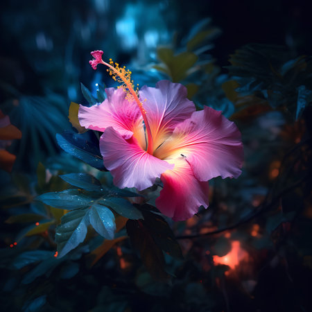 Hibiscus flower in the garden with bokeh backgroundの素材