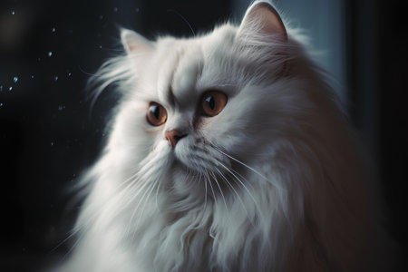 Beautiful white cat with long hair. Filtered image processed vintage effect.の素材