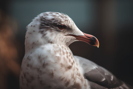 Portrait of a Seagull on a dark background. Close-up.の素材