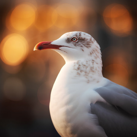 Portrait of seagull on blurred background with bokehの素材