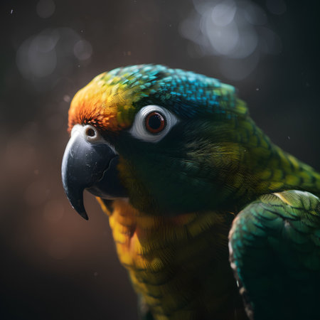 Portrait of a colorful parrot on a dark background. Close-up.の素材