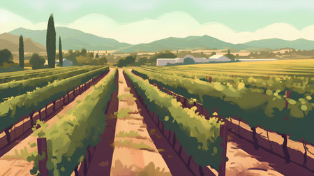 Vineyard in Tuscany, Italy. Retro style vector illustrationの素材