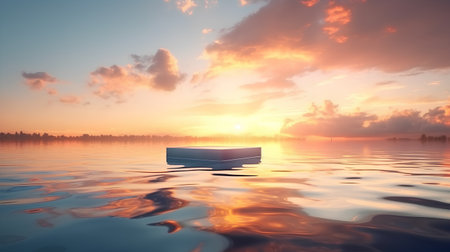 Beautiful seascape with a boat in the water at sunsetの素材