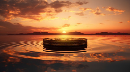 Sunset over the sea with sun and waves, 3d renderの素材
