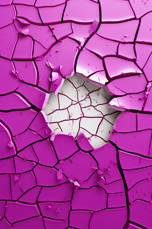 Cracked purple wall with white hole. Abstract background. 3d illustrationの素材