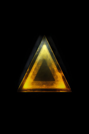 Triangle with yellow lights on a black background. 3d renderingの素材