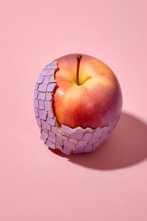 Red apple in the form of a lattice on a pink backgroundの素材