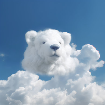 White polar bear in the blue sky with white clouds. 3d renderingの素材