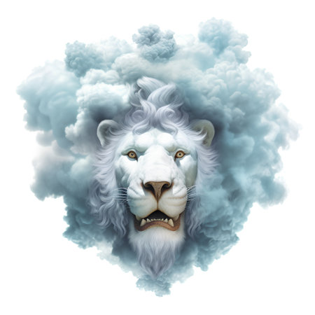 Lion head in a cloud of smoke. 3D illustration.の素材