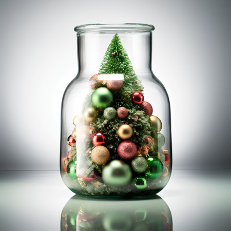 Christmas tree in a glass jar. 3d rendering, 3d illustration.の素材