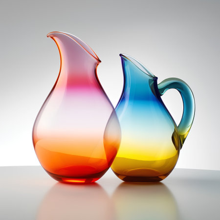 Transparent glass vases with colored liquid. 3d render illustrationの素材