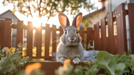 Rabbit in the garden at sunset. Selective focus. nature.の素材
