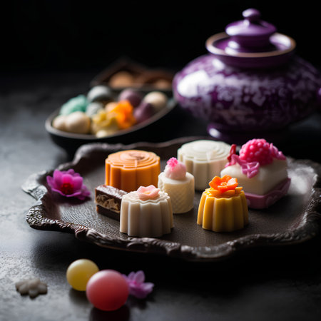 Colorful chocolates on a black background. Selective focus.の素材