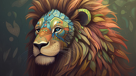 Portrait of a lion in the forest. Vector illustration for your designの素材