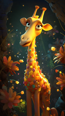 Giraffe in the forest. 3D illustration. Fantasy.の素材