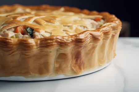 Homemade vegetable pie on a white background. Selective focus. Toned.の素材