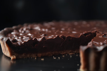 close up of a chocolate cake on a black background, shallow depth of fieldの素材