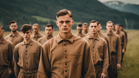 Members of Red Star history club wear historical Soviet uniforms during historical reenactment of Kiev Liberation in 1943.の素材