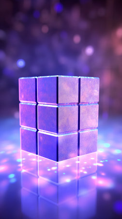 3d illustration of purple cubes on dark background with bokeh effectの素材
