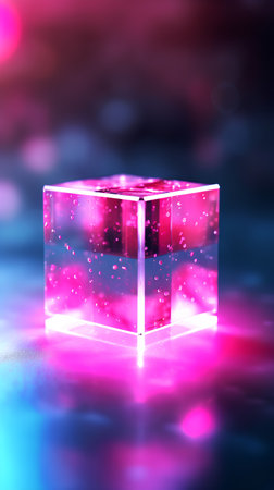 3d illustration of cube with glowing lights on dark background. 3d renderingの素材