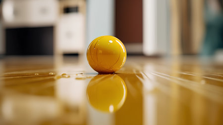 Close-up shot of a yellow easter egg on the floorの素材