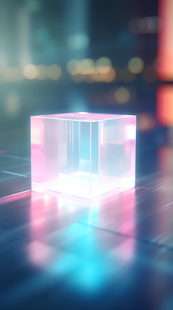 Glowing cube on abstract background, 3d render illustration, squareの素材