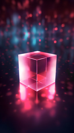 Abstract cube on a dark background, 3d render, square imageの素材