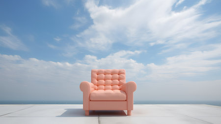 Pink armchair on the background of the sea. 3d renderingの素材