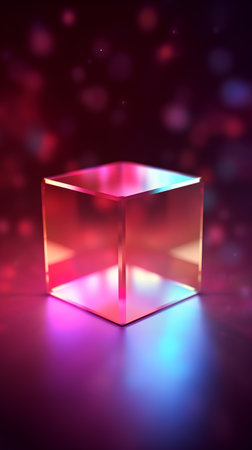 3d illustration of shiny cube on a colorful background with bokehの素材