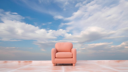 Comfortable armchair against blue sky with clouds. 3d renderingの素材