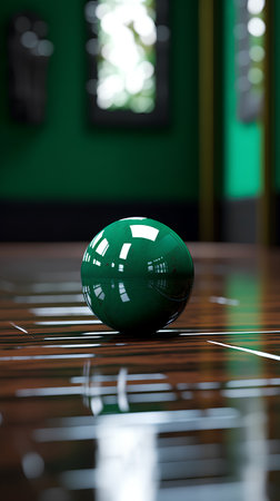 3D render of a green ball on a floor in a roomの素材