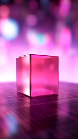 3d render cube with bokeh lights background. Abstract background.の素材