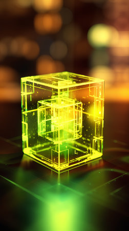 Abstract cube on a dark background. 3d rendering, 3d illustration.の素材