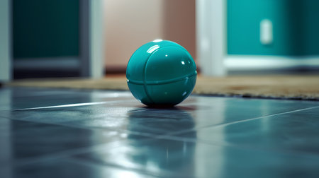 3d rendering of a green ball on the floor in the roomの素材