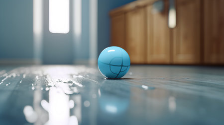 Blue egg on the floor in the room. 3D rendering.の素材