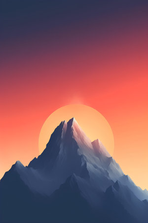 Mountains at sunset with sun. Vector illustration. Eps 10.の素材