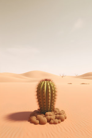 Cactus in the desert. 3D render. Illustration.の素材