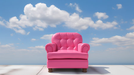 Pink armchair against the blue sky with clouds. 3d renderingの素材