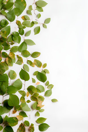 Creative layout made of green leaves on white background. Flat lay, top view.の素材