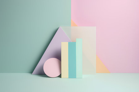 3d abstract background, minimal geometrical composition, pastel colorsの素材