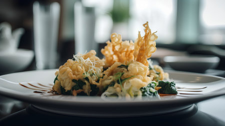 Fried Shrimp Tempura with sauce on white plate, stock photoの素材