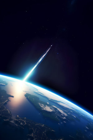 Space rocket launch into space from Earth's orbit. 3D renderingの素材