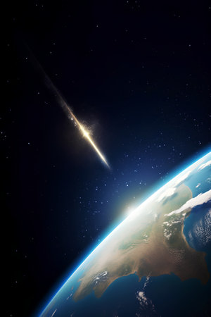 View of the planet Earth from space during a sunrise 3D renderingの素材