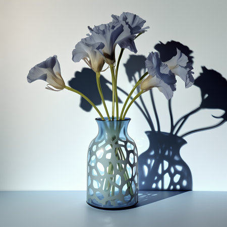 Vase with iris flowers on the floor. 3d renderの素材