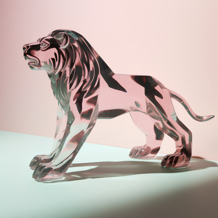 3d render of a metal lion on a pink background with shadowの素材